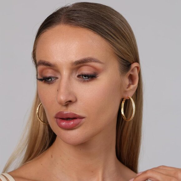 Gold Large Rhinestone Hoop Earrings 40mm for Women, Sterling Silver & Gold Plate - Picture 8 of 8